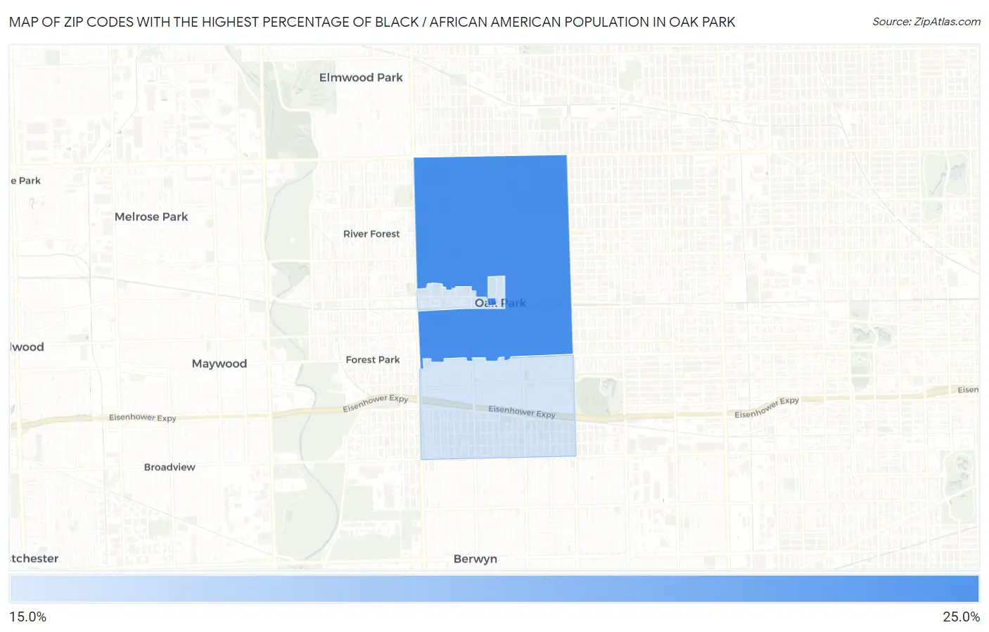 Zip Codes with the Highest Percentage of Black / African American Population in Oak Park Map