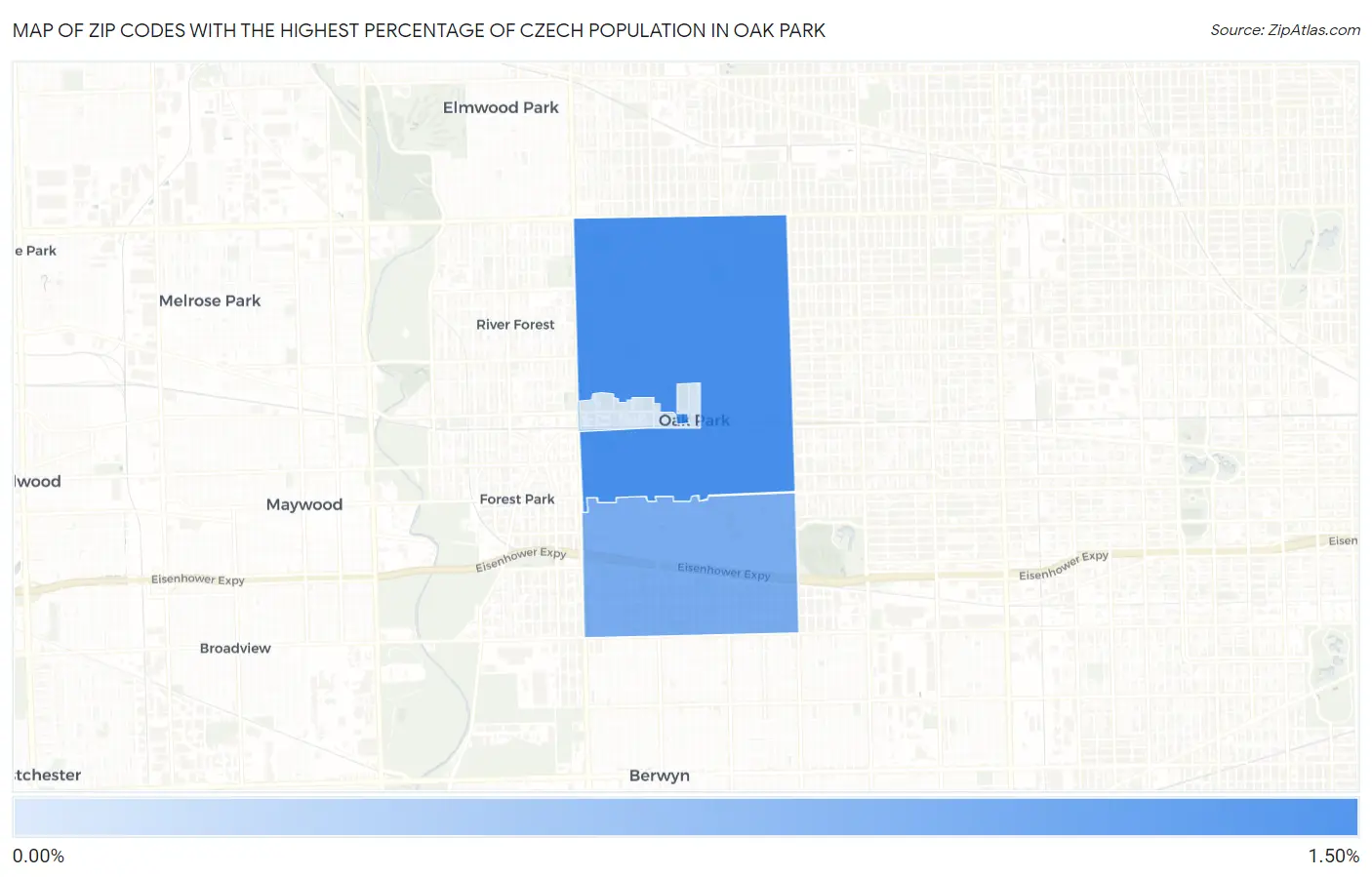 Zip Codes with the Highest Percentage of Czech Population in Oak Park Map