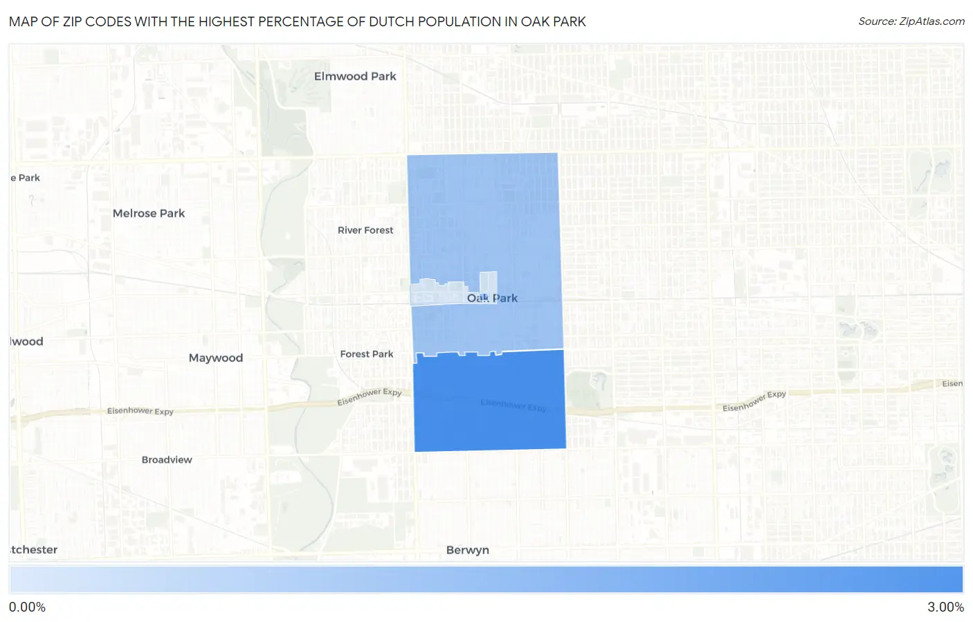 Zip Codes with the Highest Percentage of Dutch Population in Oak Park Map