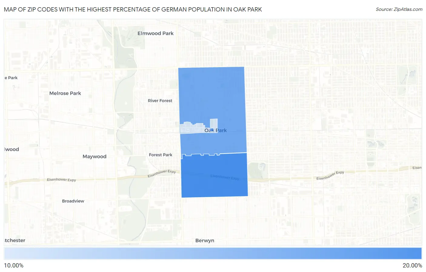 Zip Codes with the Highest Percentage of German Population in Oak Park Map