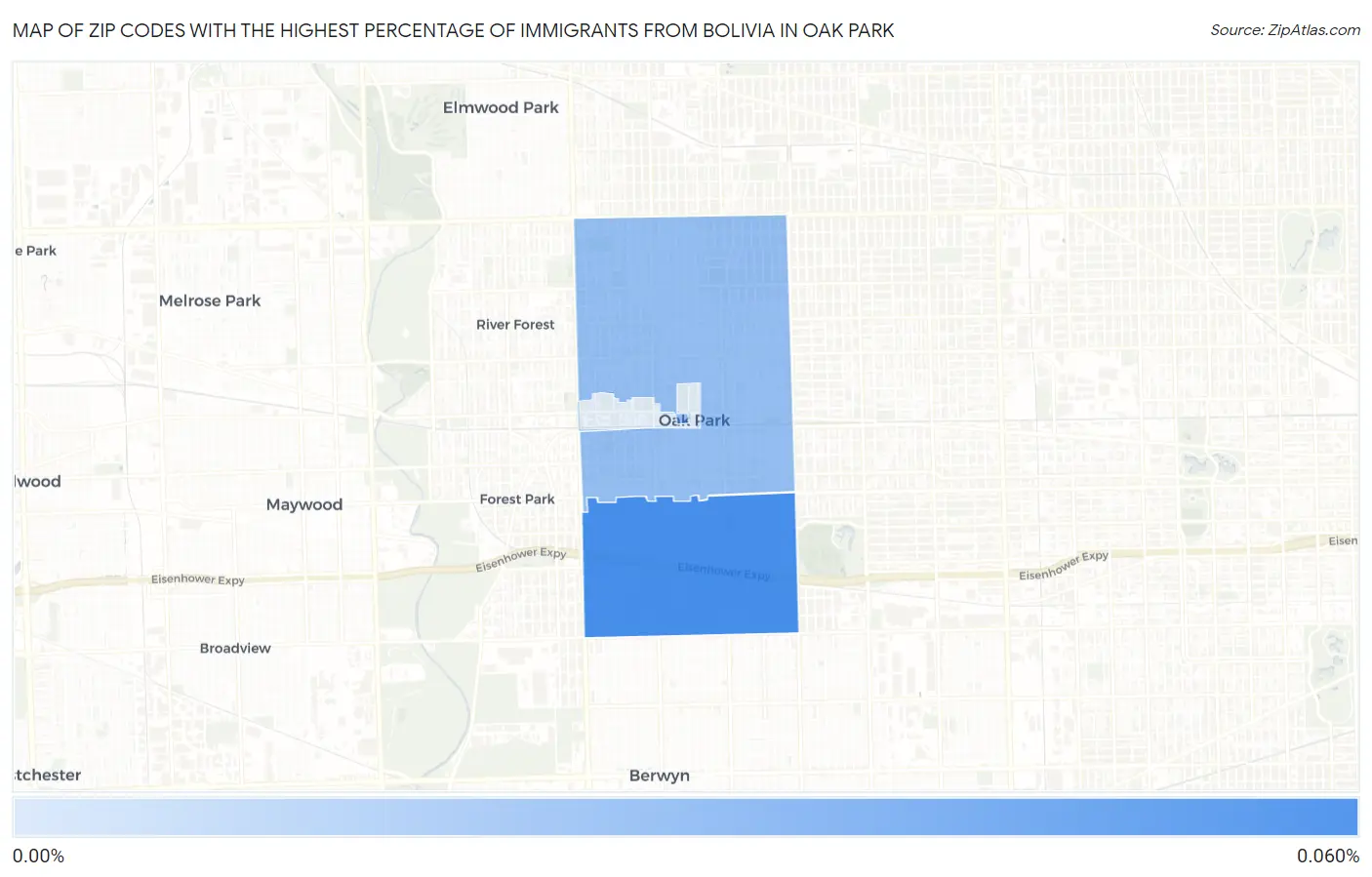 Zip Codes with the Highest Percentage of Immigrants from Bolivia in Oak Park Map