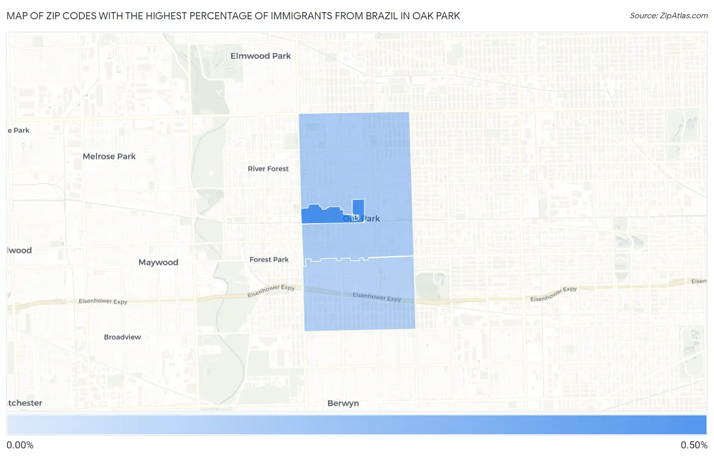 Zip Codes with the Highest Percentage of Immigrants from Brazil in Oak Park Map