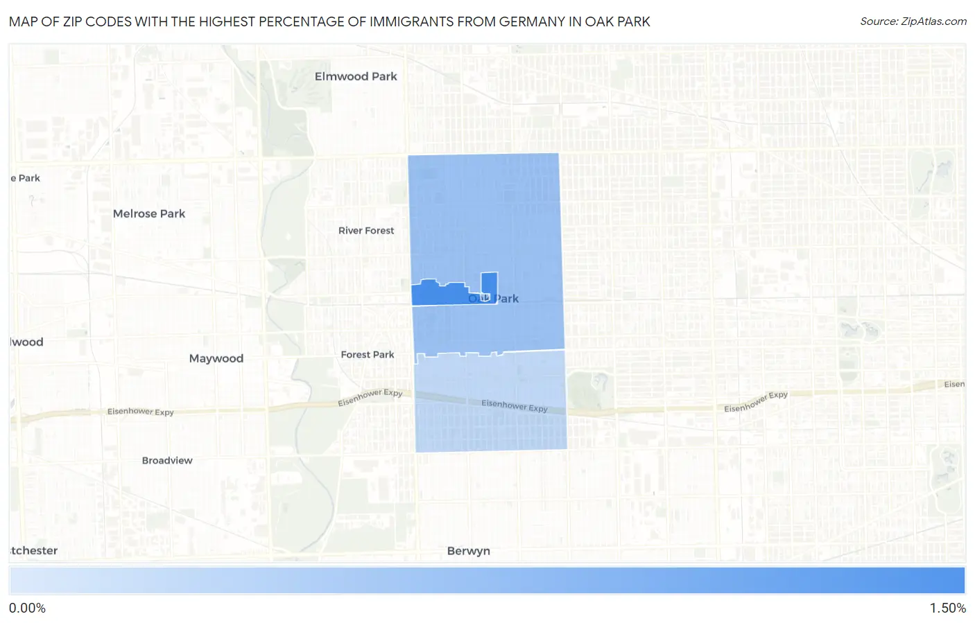 Zip Codes with the Highest Percentage of Immigrants from Germany in Oak Park Map