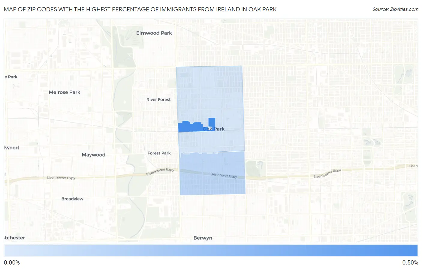 Zip Codes with the Highest Percentage of Immigrants from Ireland in Oak Park Map