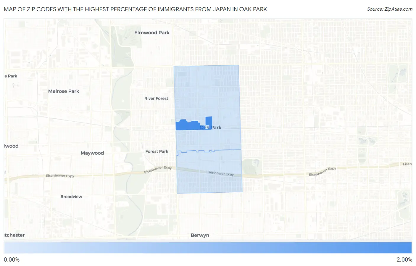 Zip Codes with the Highest Percentage of Immigrants from Japan in Oak Park Map