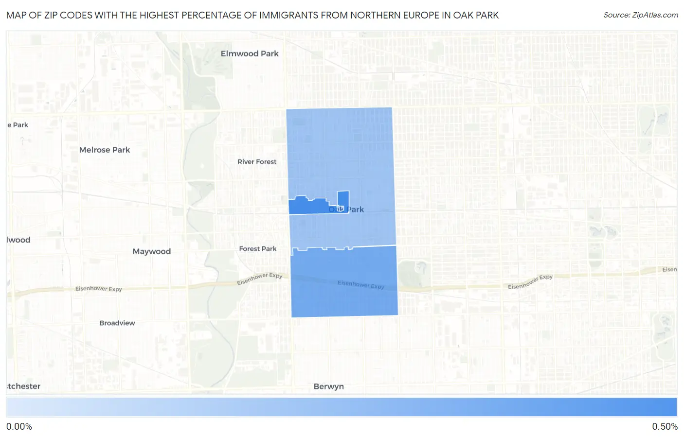 Zip Codes with the Highest Percentage of Immigrants from Northern Europe in Oak Park Map