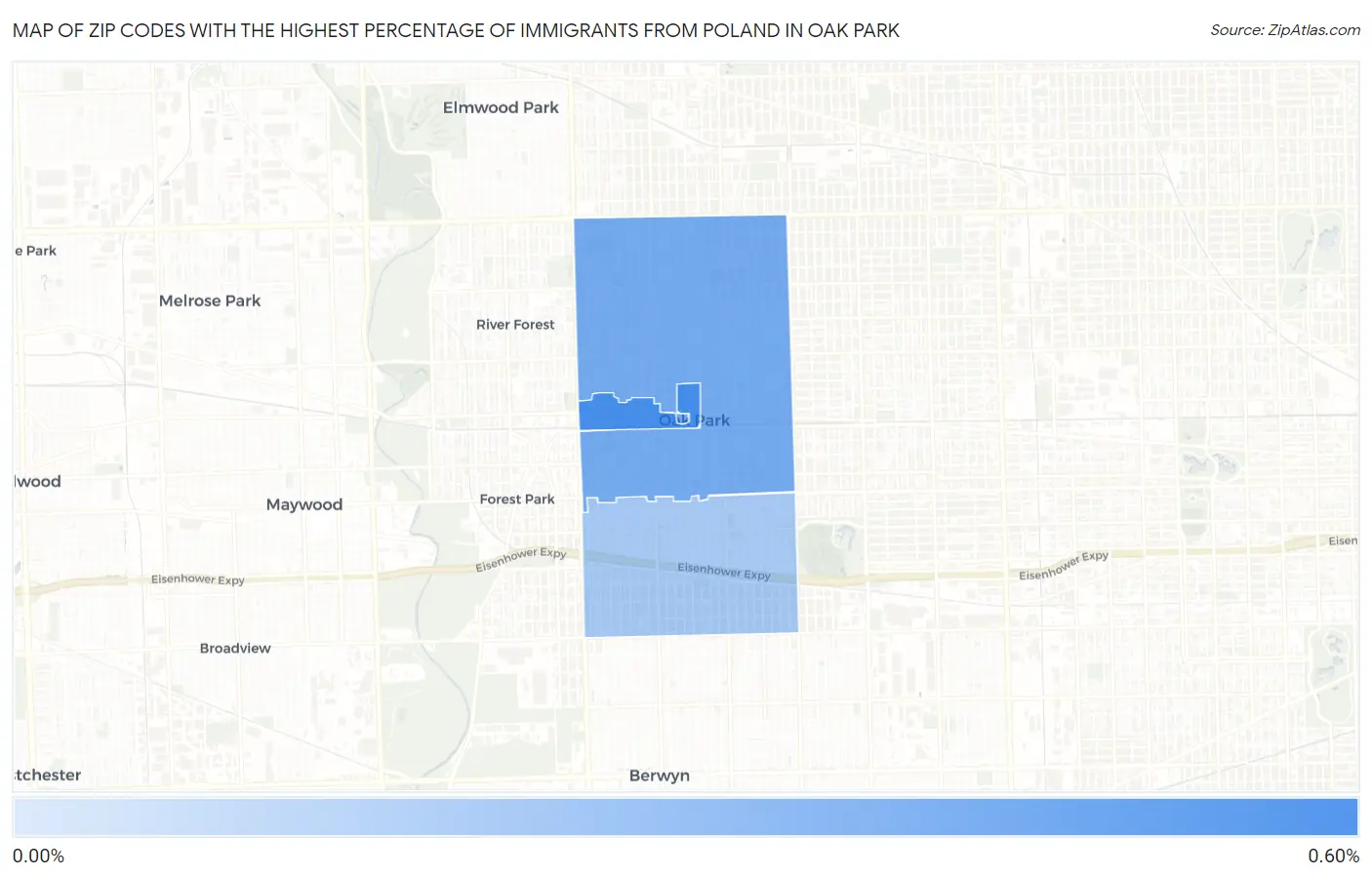 Zip Codes with the Highest Percentage of Immigrants from Poland in Oak Park Map