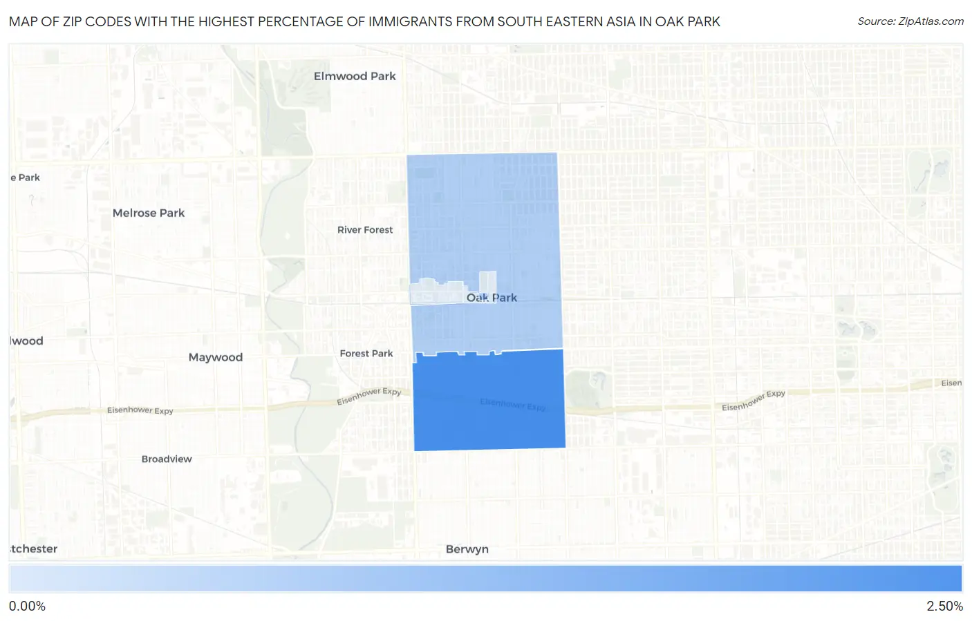 Zip Codes with the Highest Percentage of Immigrants from South Eastern Asia in Oak Park Map