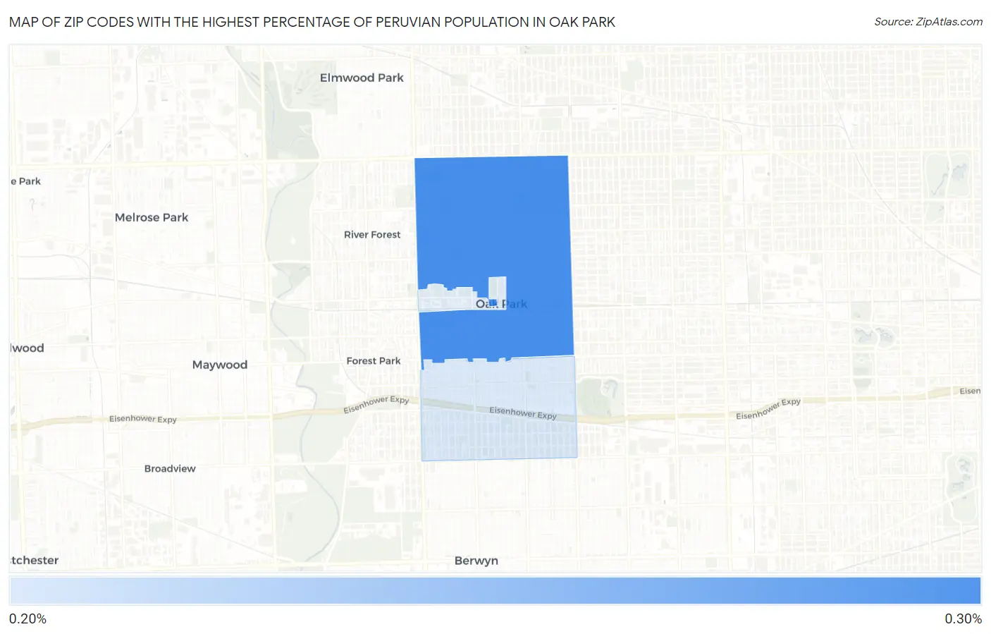 Zip Codes with the Highest Percentage of Peruvian Population in Oak Park Map