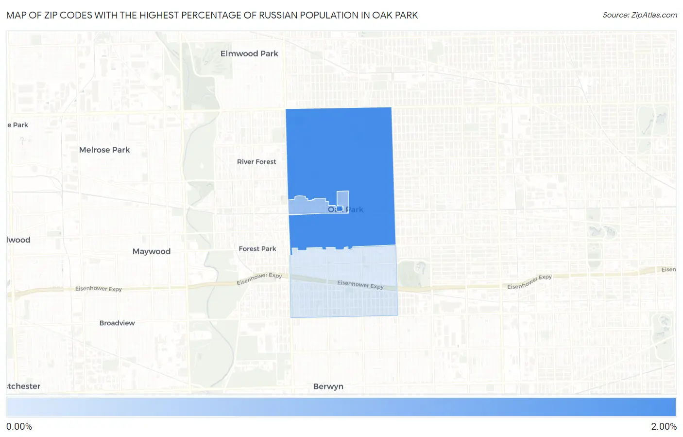 Zip Codes with the Highest Percentage of Russian Population in Oak Park Map
