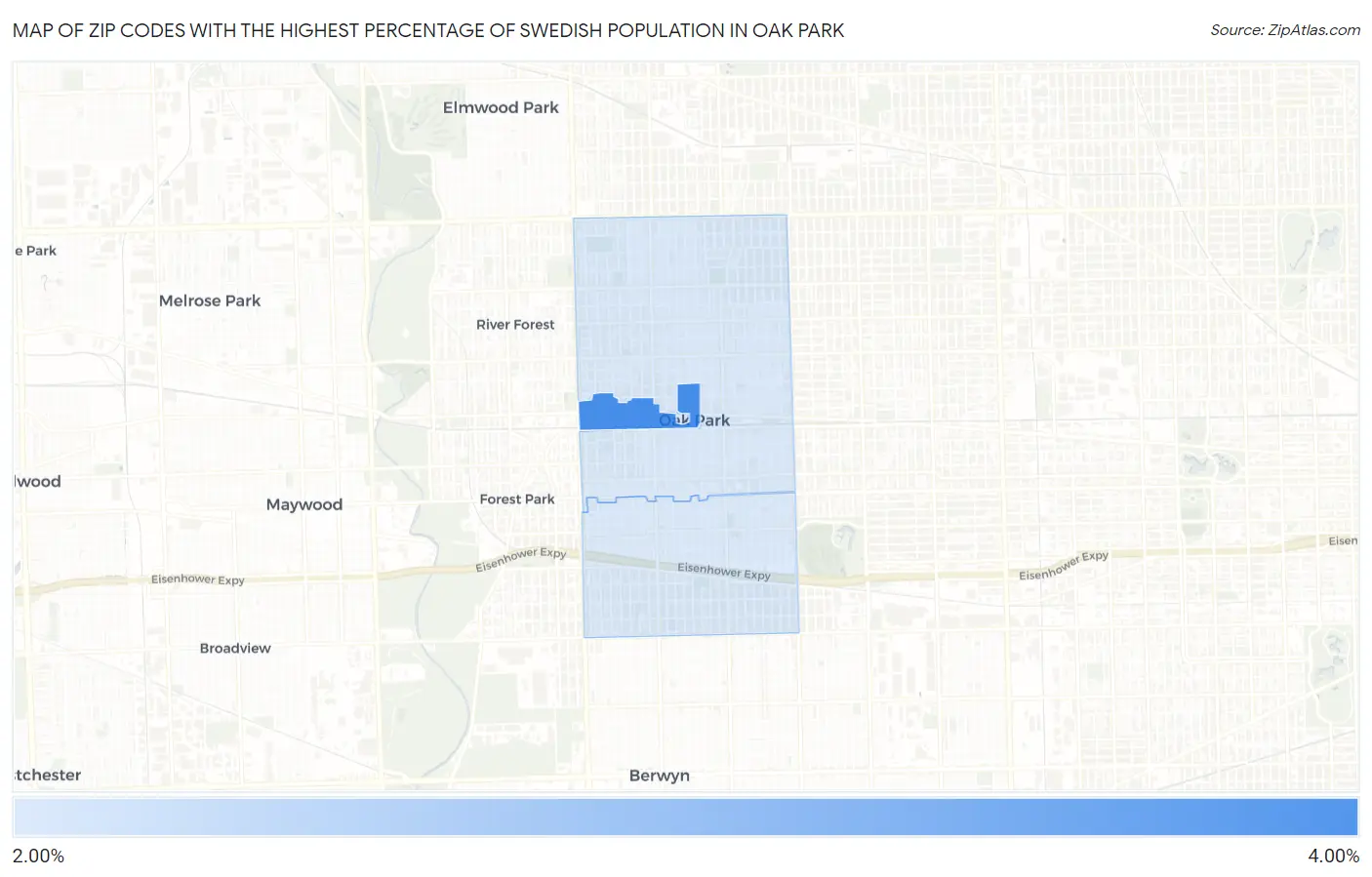 Zip Codes with the Highest Percentage of Swedish Population in Oak Park Map