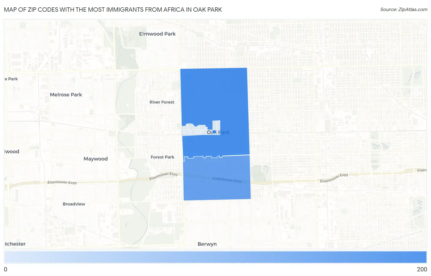 Zip Codes with the Most Immigrants from Africa in Oak Park Map