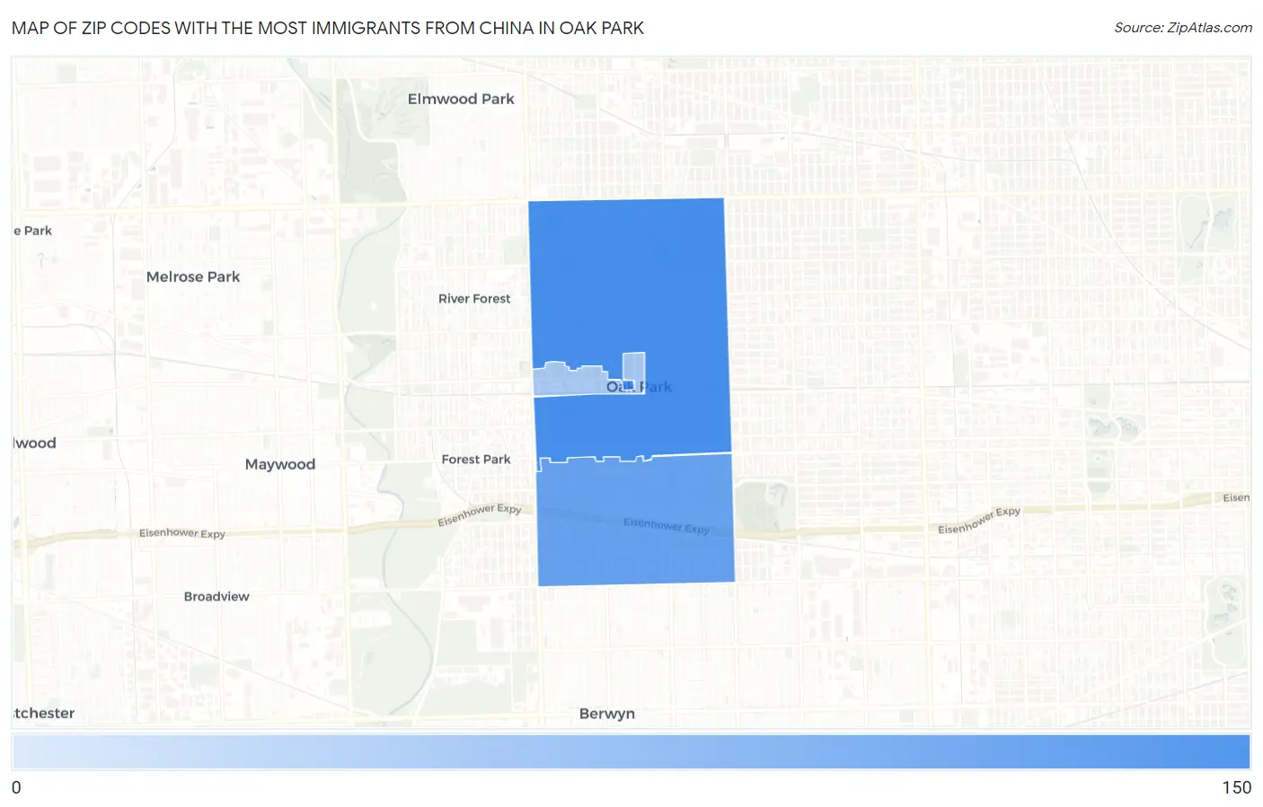 Zip Codes with the Most Immigrants from China in Oak Park Map