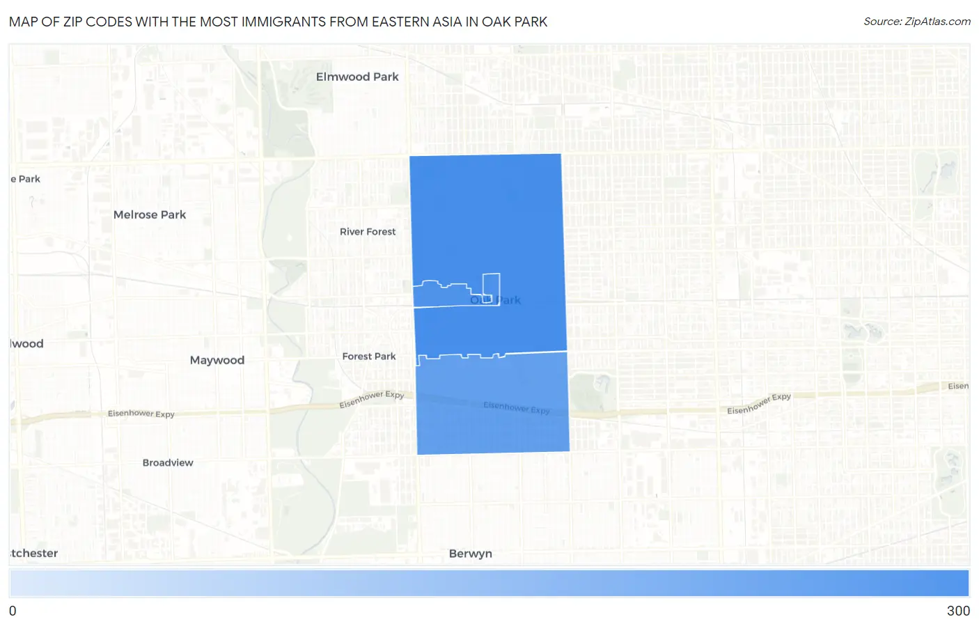 Zip Codes with the Most Immigrants from Eastern Asia in Oak Park Map