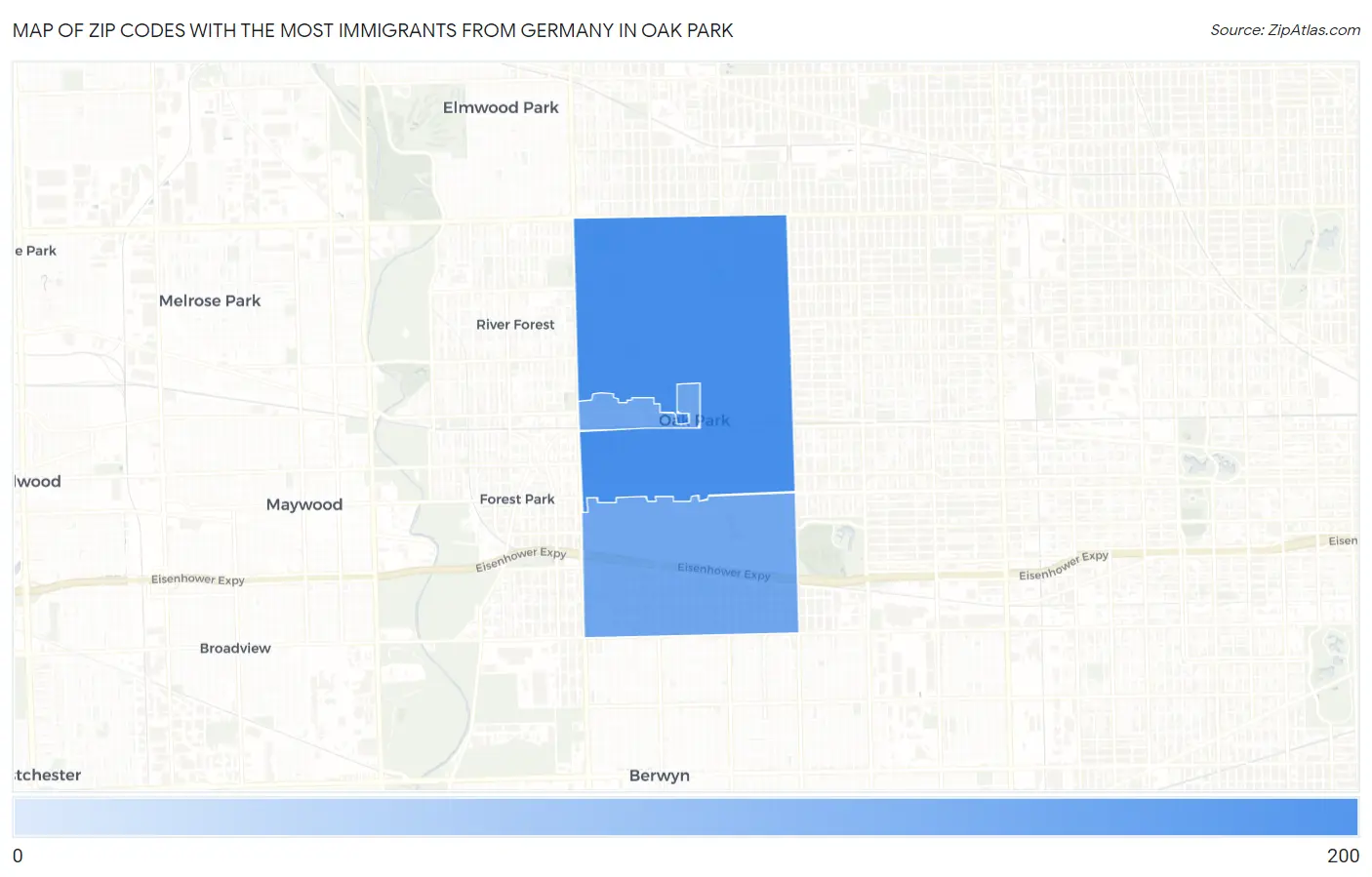 Zip Codes with the Most Immigrants from Germany in Oak Park Map