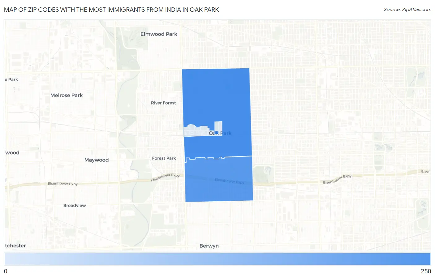 Zip Codes with the Most Immigrants from India in Oak Park Map
