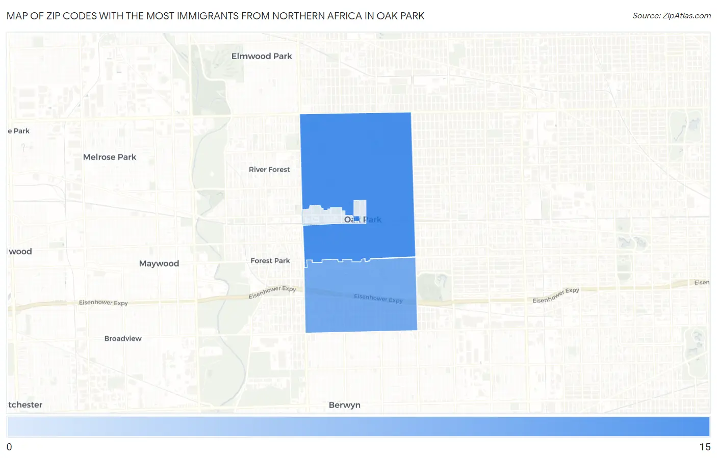 Zip Codes with the Most Immigrants from Northern Africa in Oak Park Map