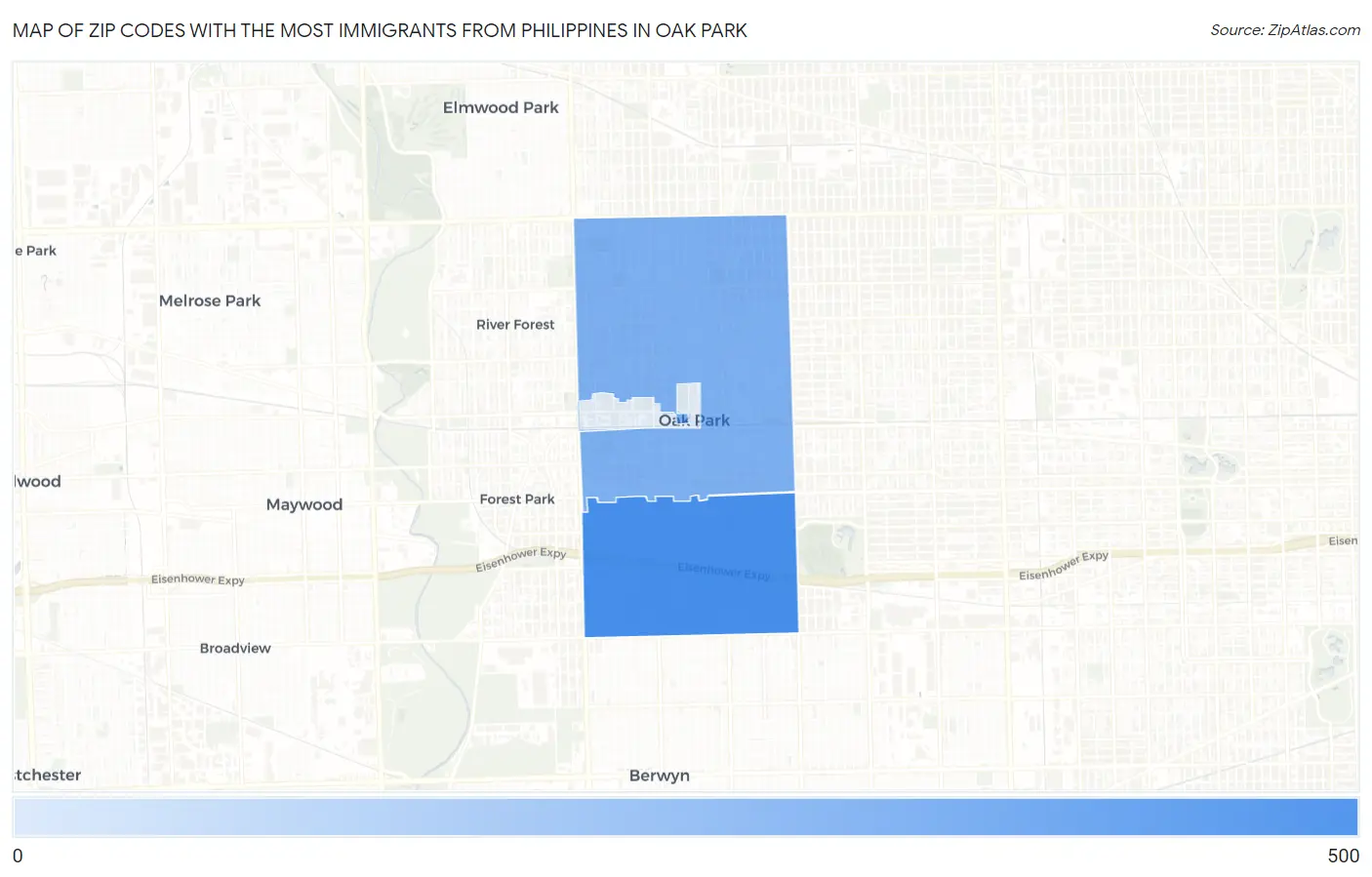 Zip Codes with the Most Immigrants from Philippines in Oak Park Map