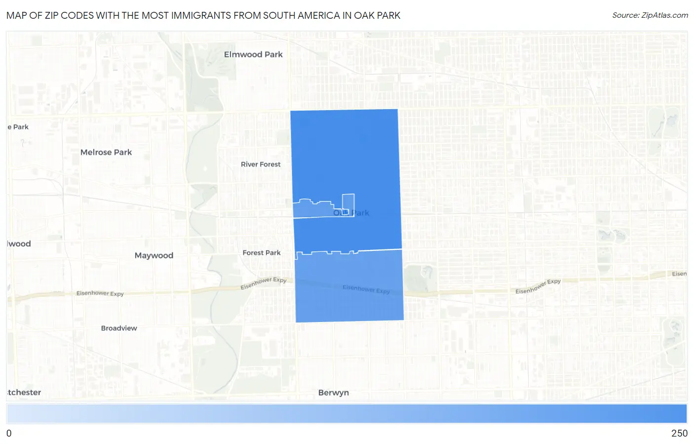 Zip Codes with the Most Immigrants from South America in Oak Park Map