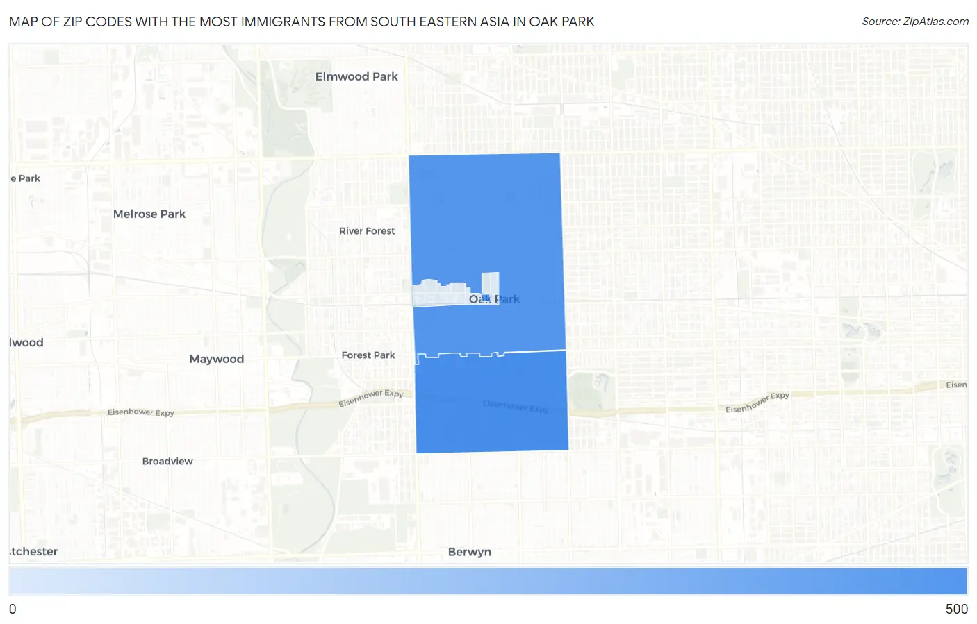Zip Codes with the Most Immigrants from South Eastern Asia in Oak Park Map