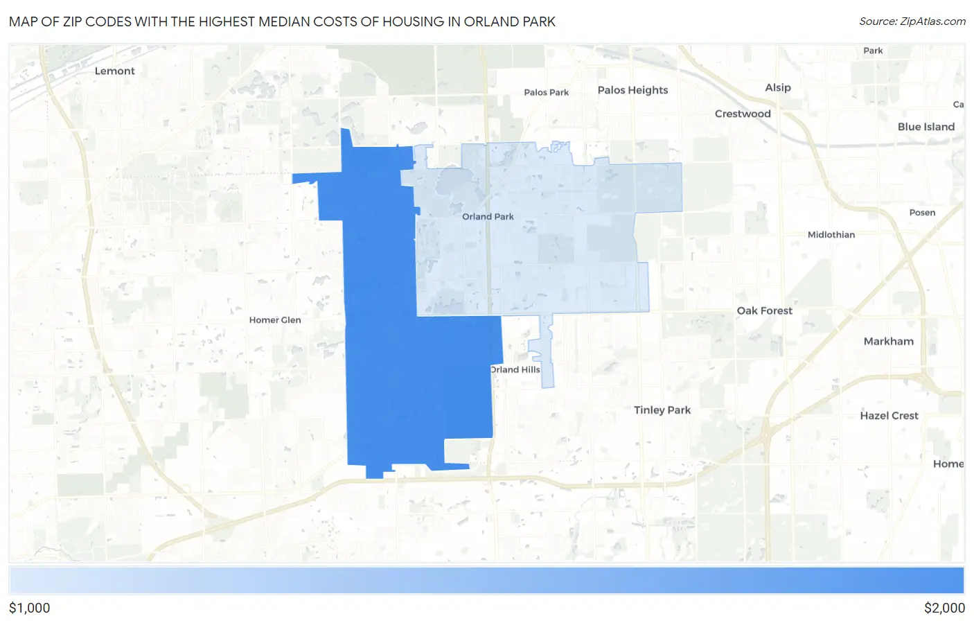 Zip Codes with the Highest Median Costs of Housing in Orland Park Map