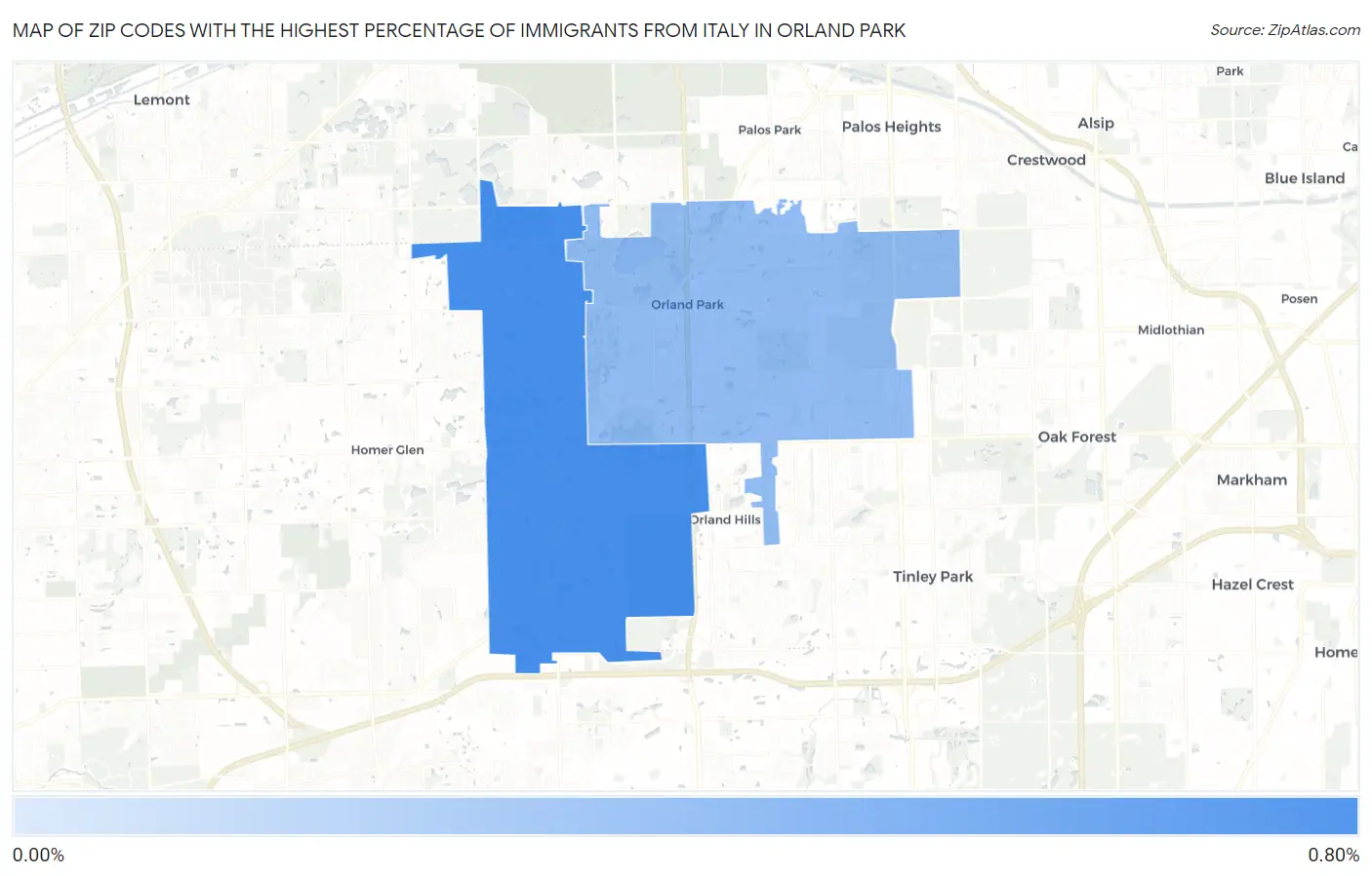 Zip Codes with the Highest Percentage of Immigrants from Italy in Orland Park Map
