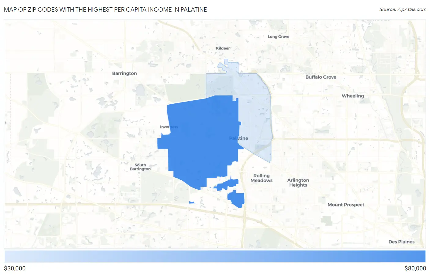 Zip Codes with the Highest Per Capita Income in Palatine Map
