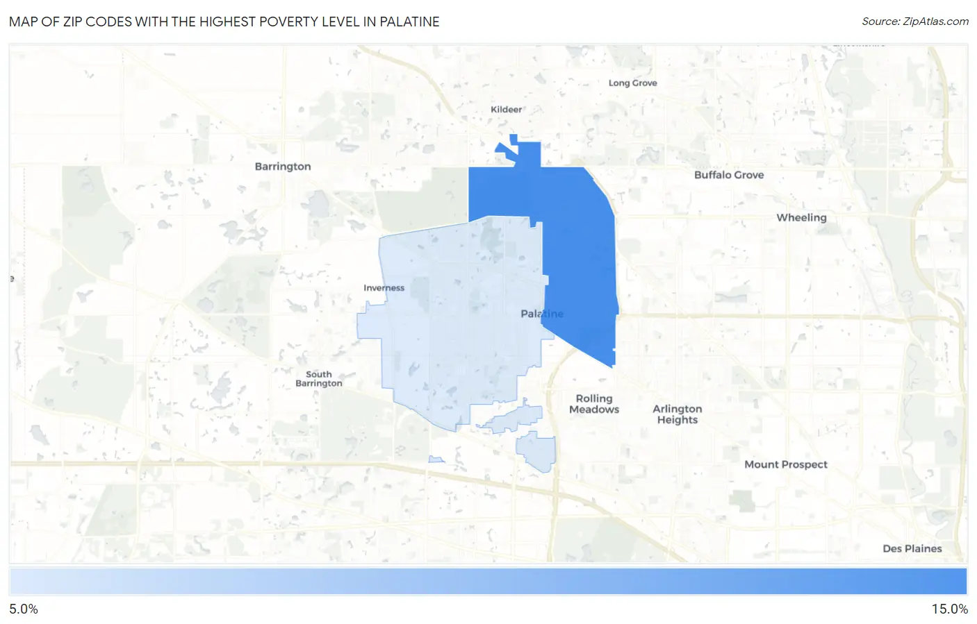 Zip Codes with the Highest Poverty Level in Palatine Map