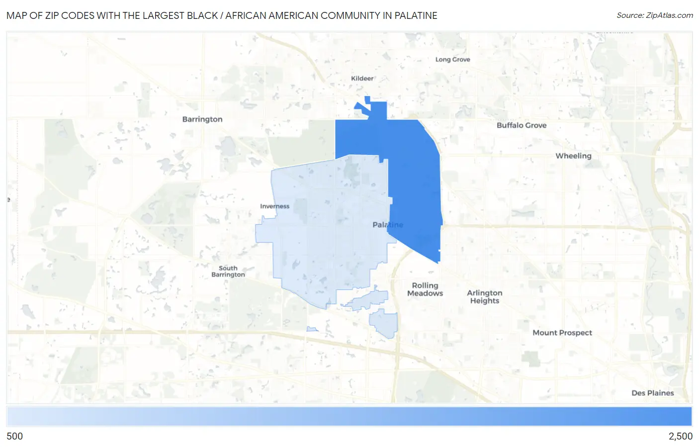 Zip Codes with the Largest Black / African American Community in Palatine Map