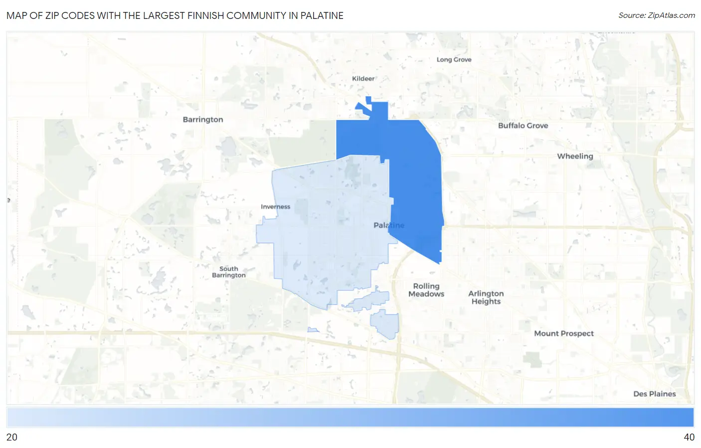 Zip Codes with the Largest Finnish Community in Palatine Map