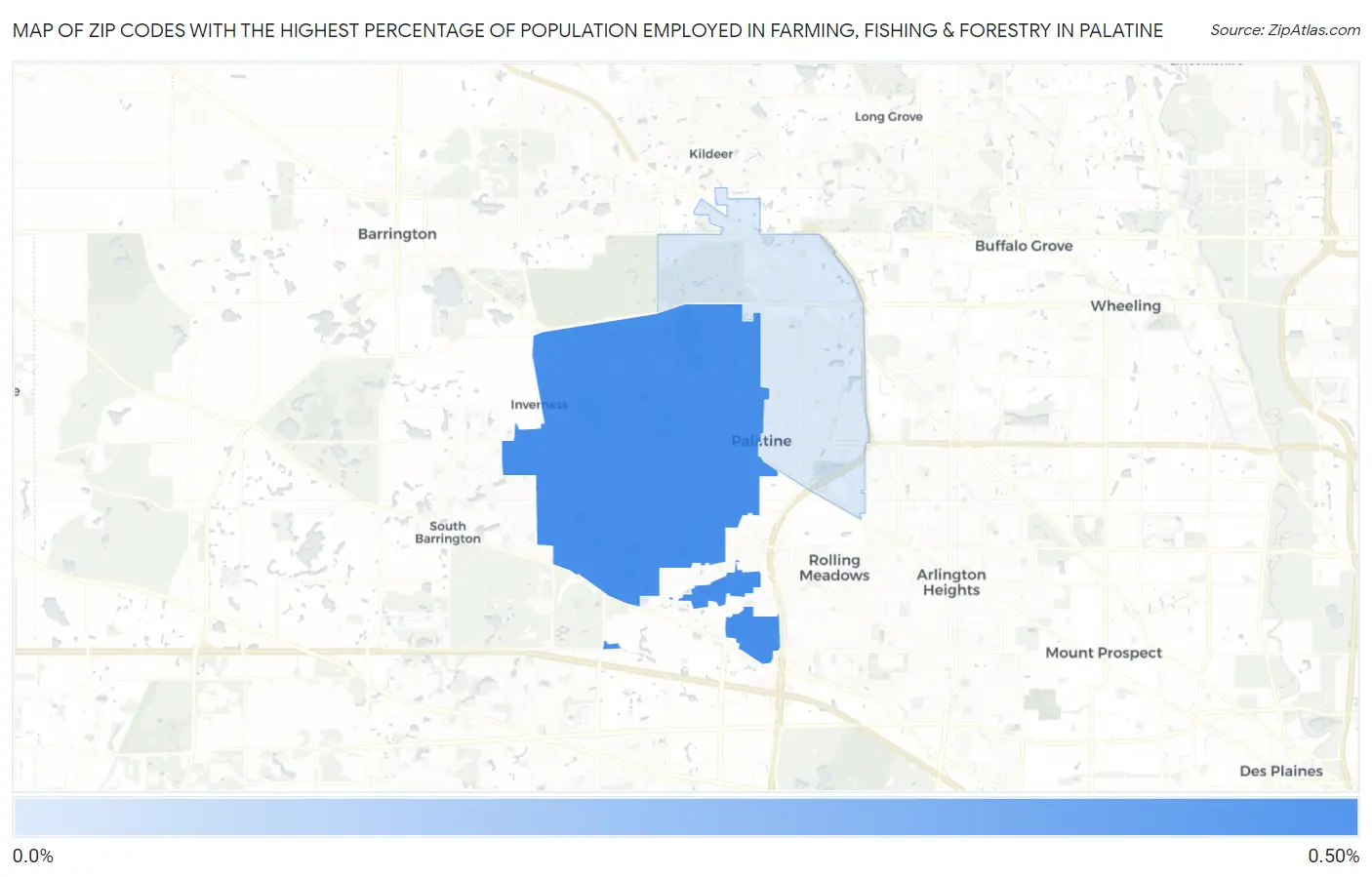 Zip Codes with the Highest Percentage of Population Employed in Farming, Fishing & Forestry in Palatine Map