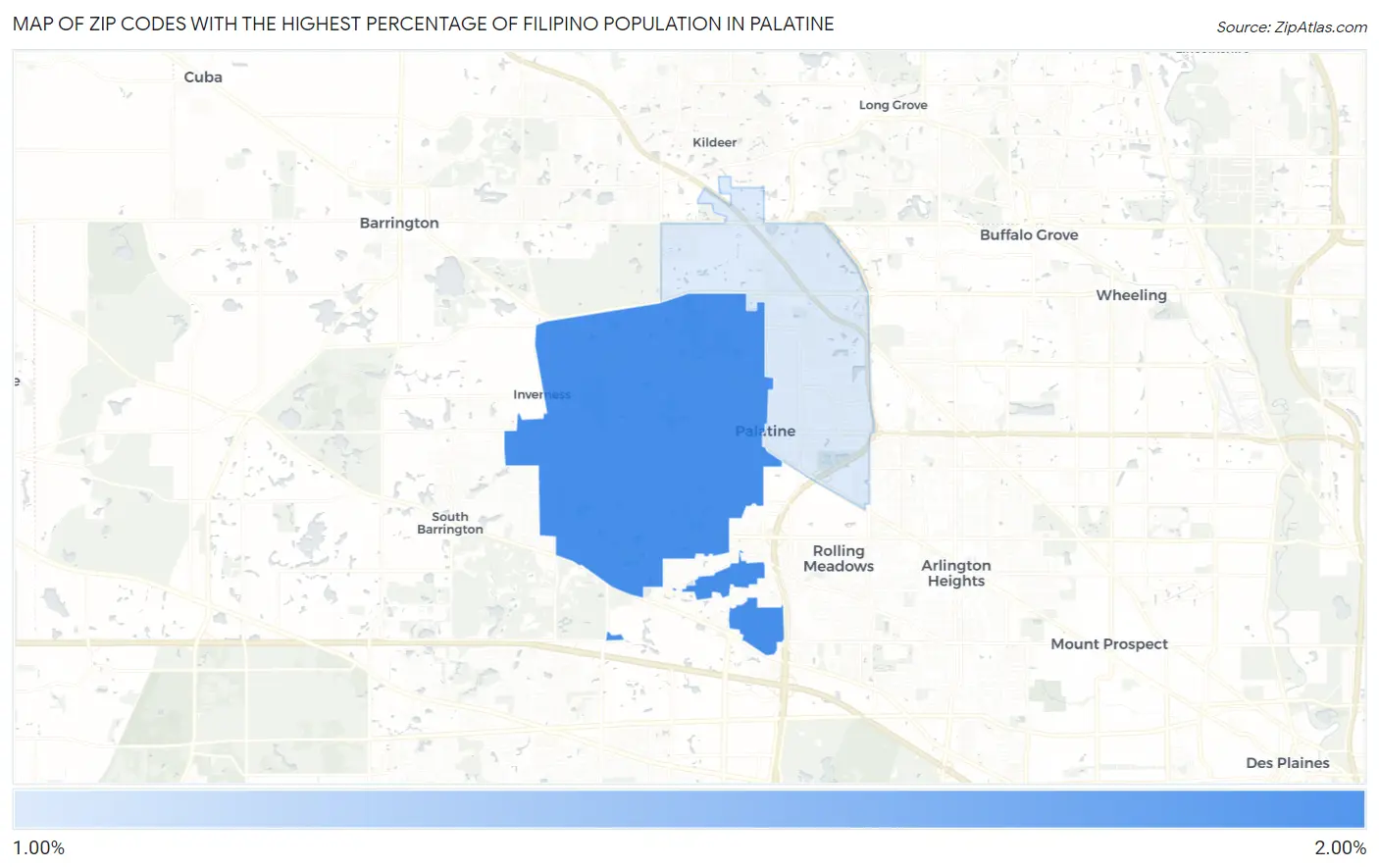 Zip Codes with the Highest Percentage of Filipino Population in Palatine Map