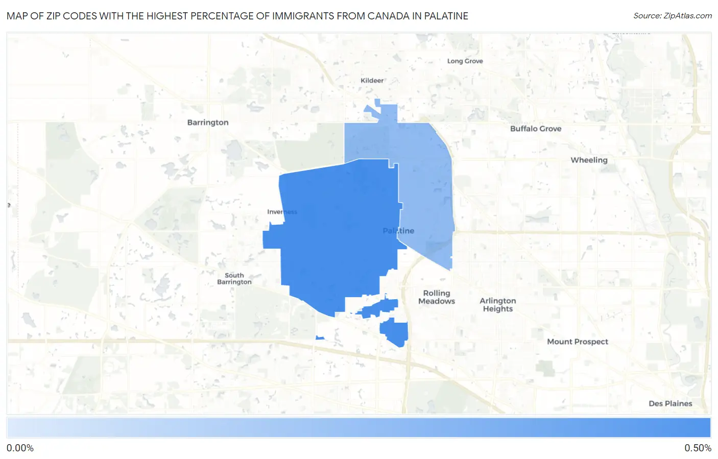 Zip Codes with the Highest Percentage of Immigrants from Canada in Palatine Map