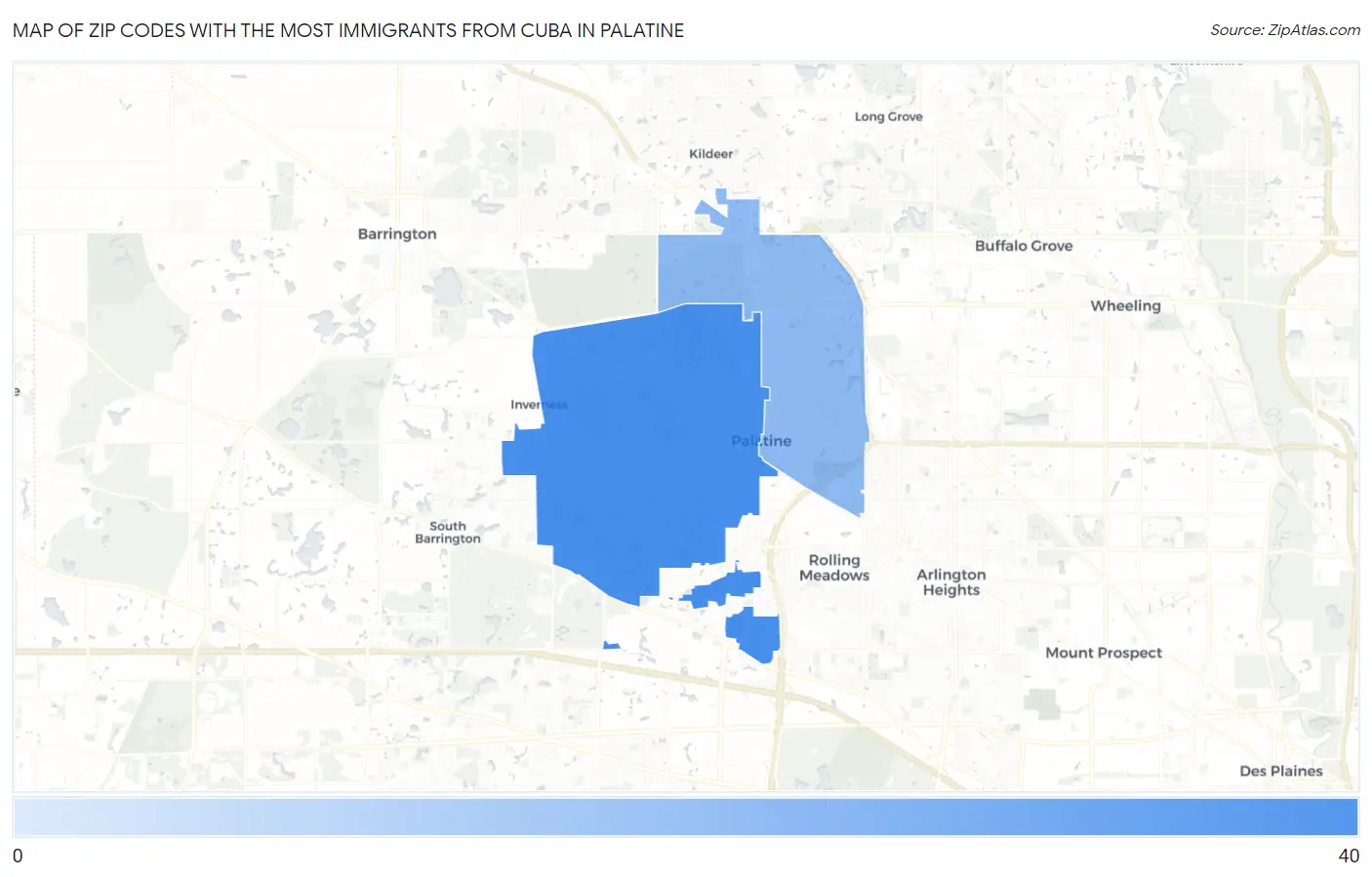 Zip Codes with the Most Immigrants from Cuba in Palatine Map