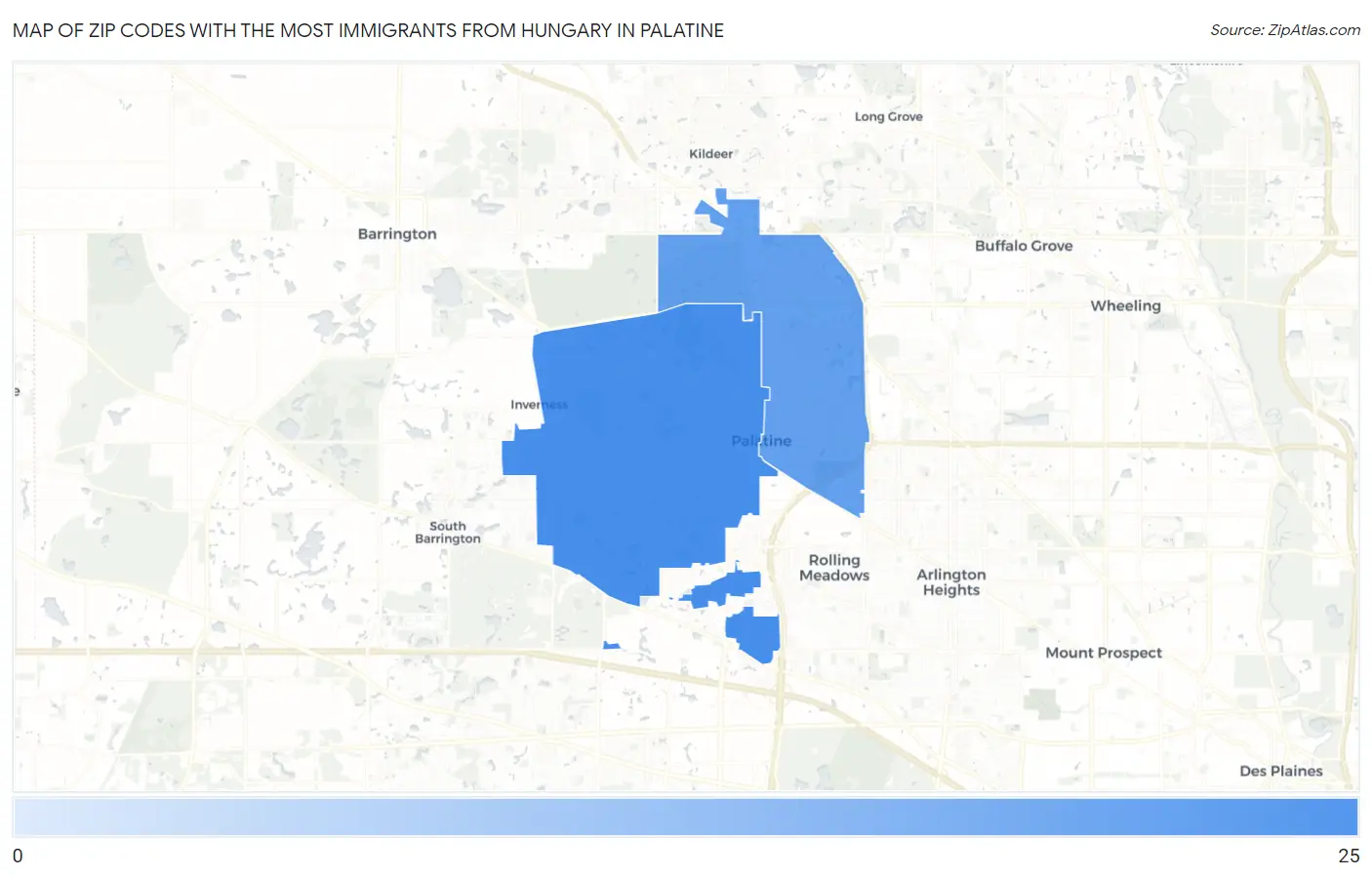 Zip Codes with the Most Immigrants from Hungary in Palatine Map