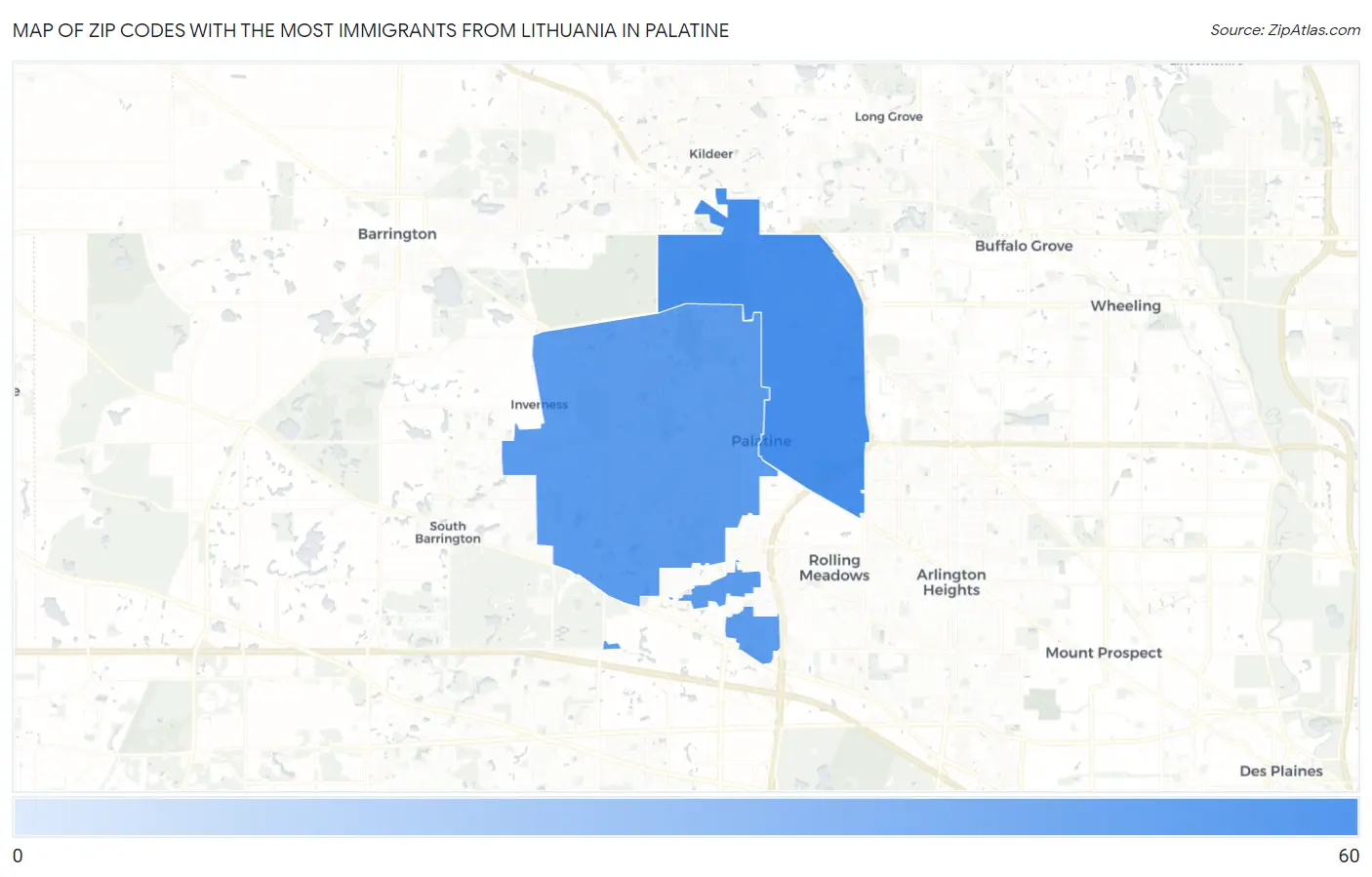 Zip Codes with the Most Immigrants from Lithuania in Palatine Map
