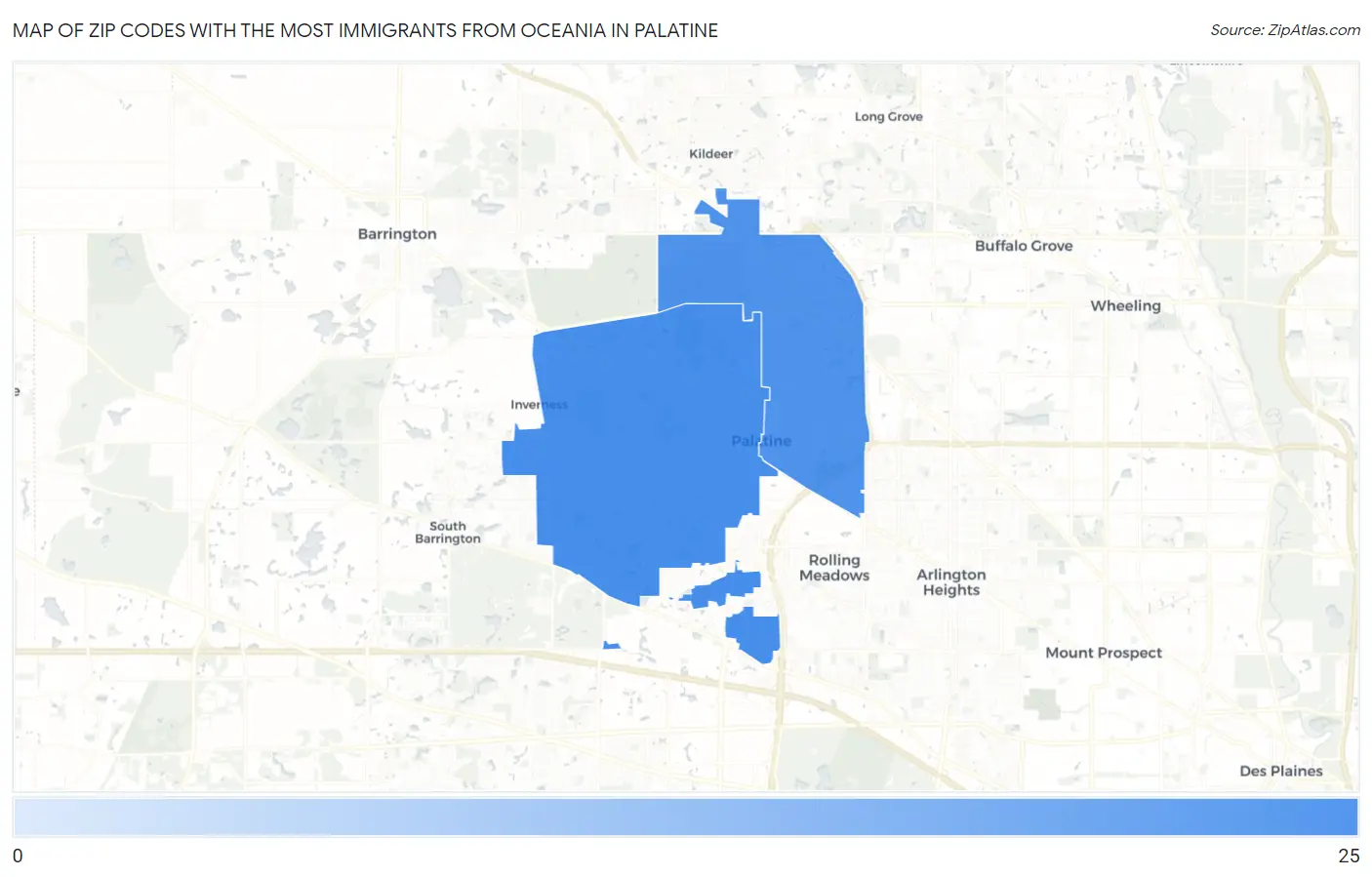 Zip Codes with the Most Immigrants from Oceania in Palatine Map