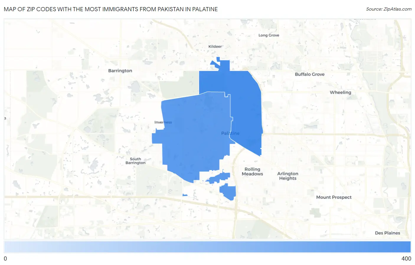 Zip Codes with the Most Immigrants from Pakistan in Palatine Map