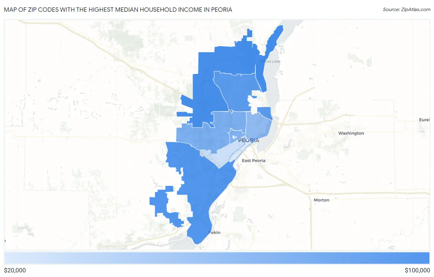 Zip Codes with the Highest Median Household Income in Peoria Map