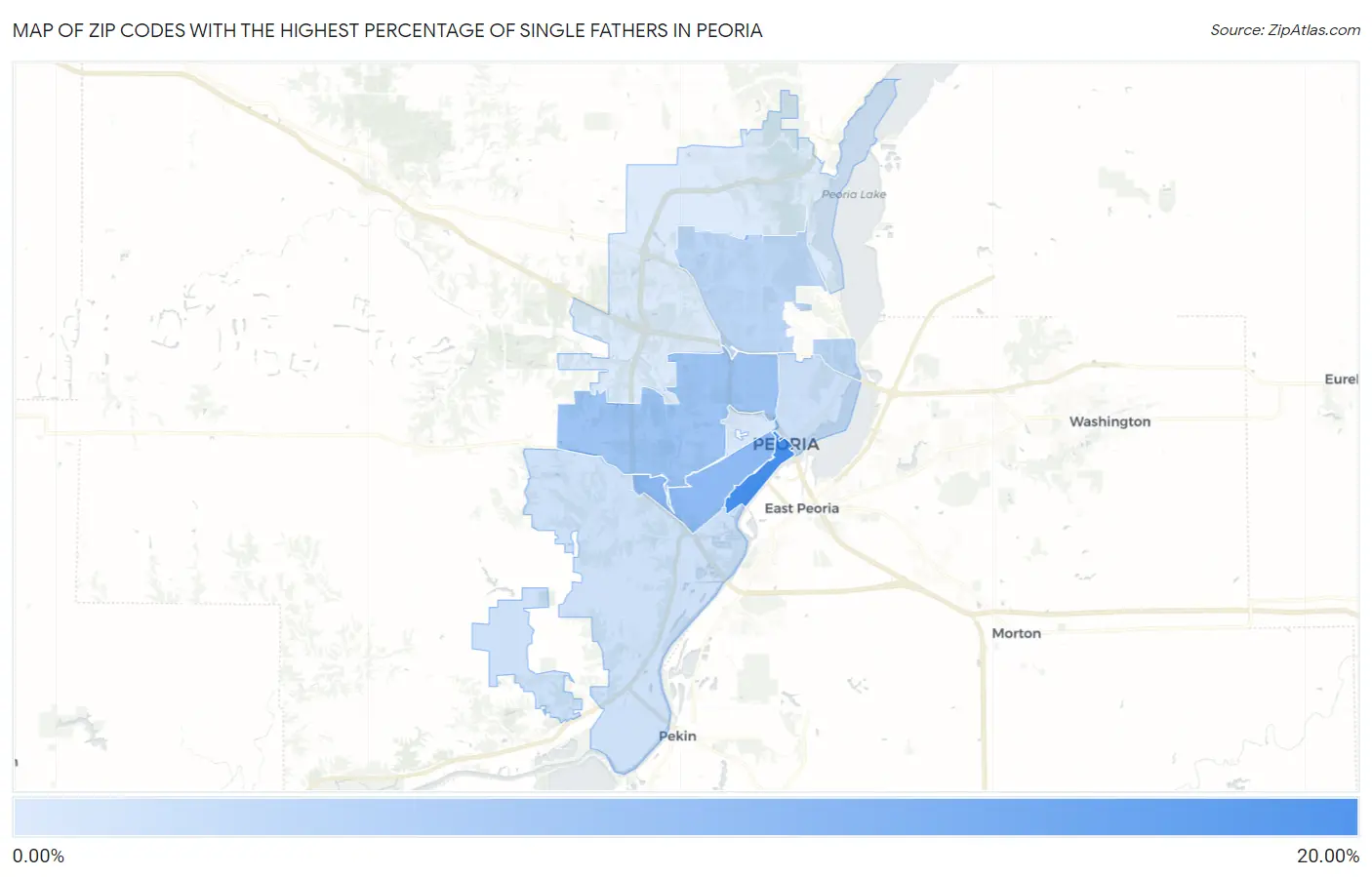Zip Codes with the Highest Percentage of Single Fathers in Peoria Map