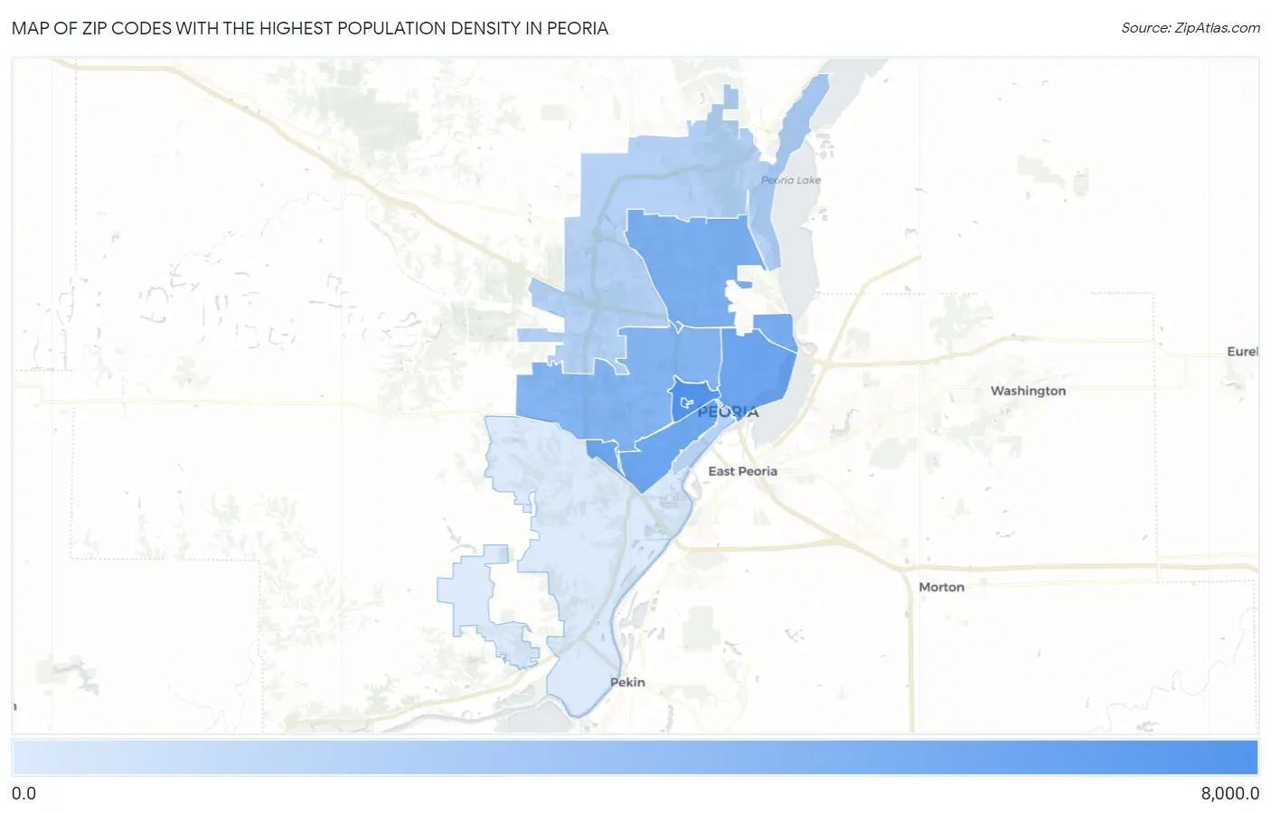 Zip Codes with the Highest Population Density in Peoria Map