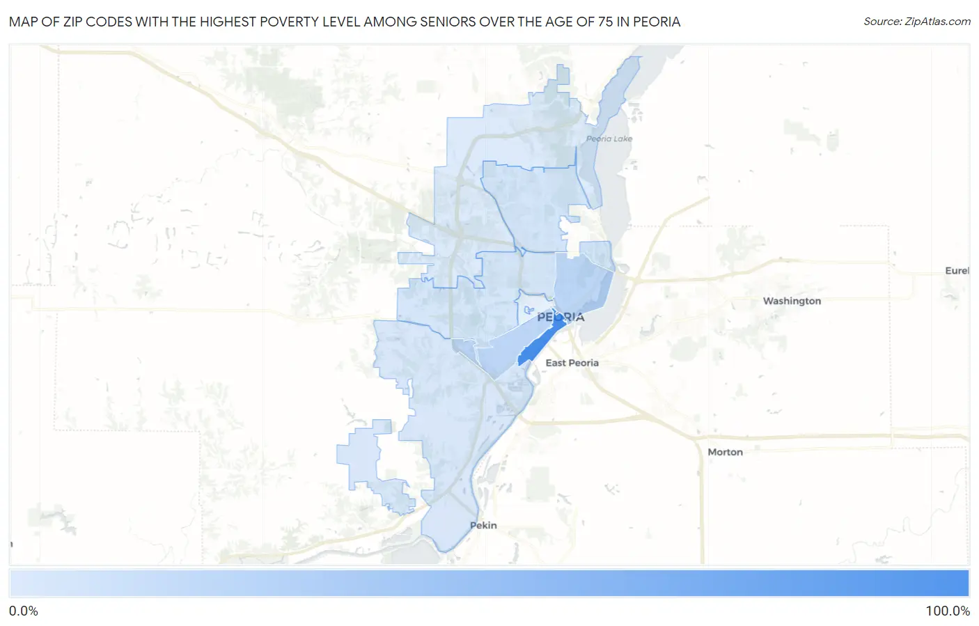 Zip Codes with the Highest Poverty Level Among Seniors Over the Age of 75 in Peoria Map