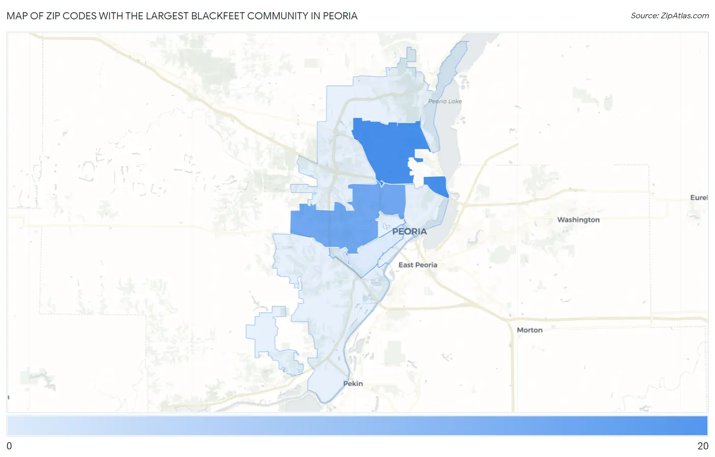 Zip Codes with the Largest Blackfeet Community in Peoria Map