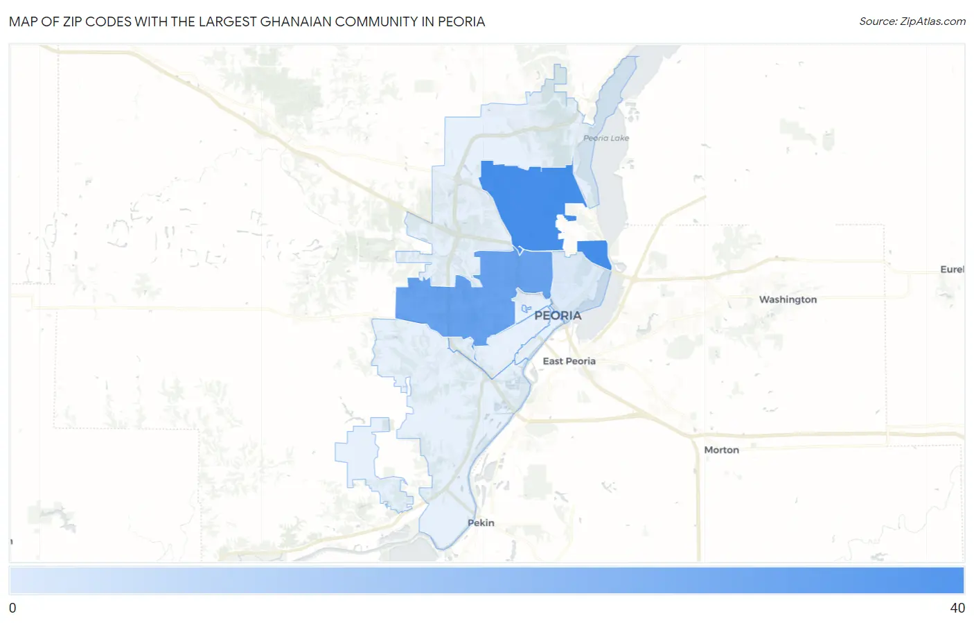 Zip Codes with the Largest Ghanaian Community in Peoria Map