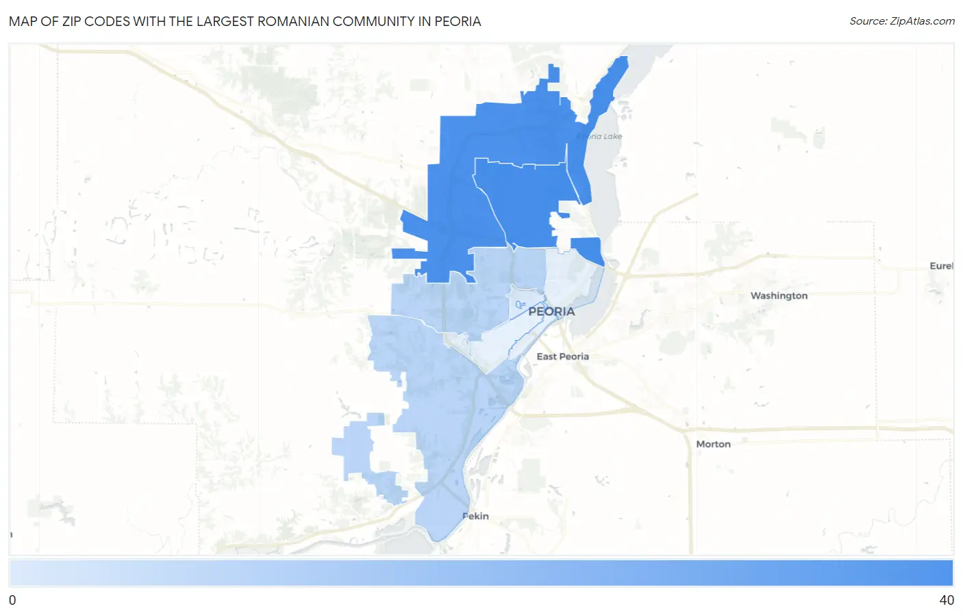 Zip Codes with the Largest Romanian Community in Peoria Map