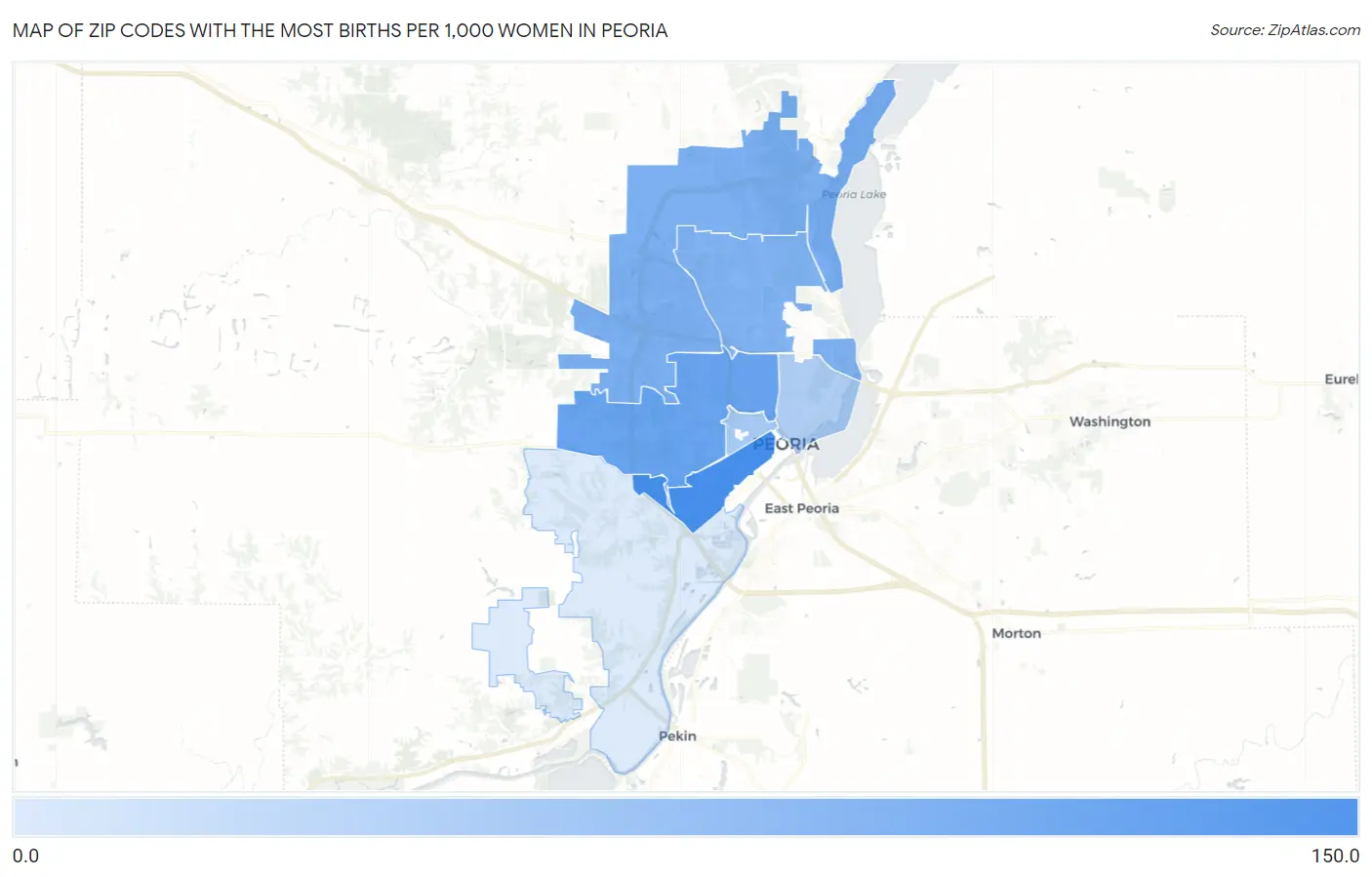 Zip Codes with the Most Births per 1,000 Women in Peoria Map