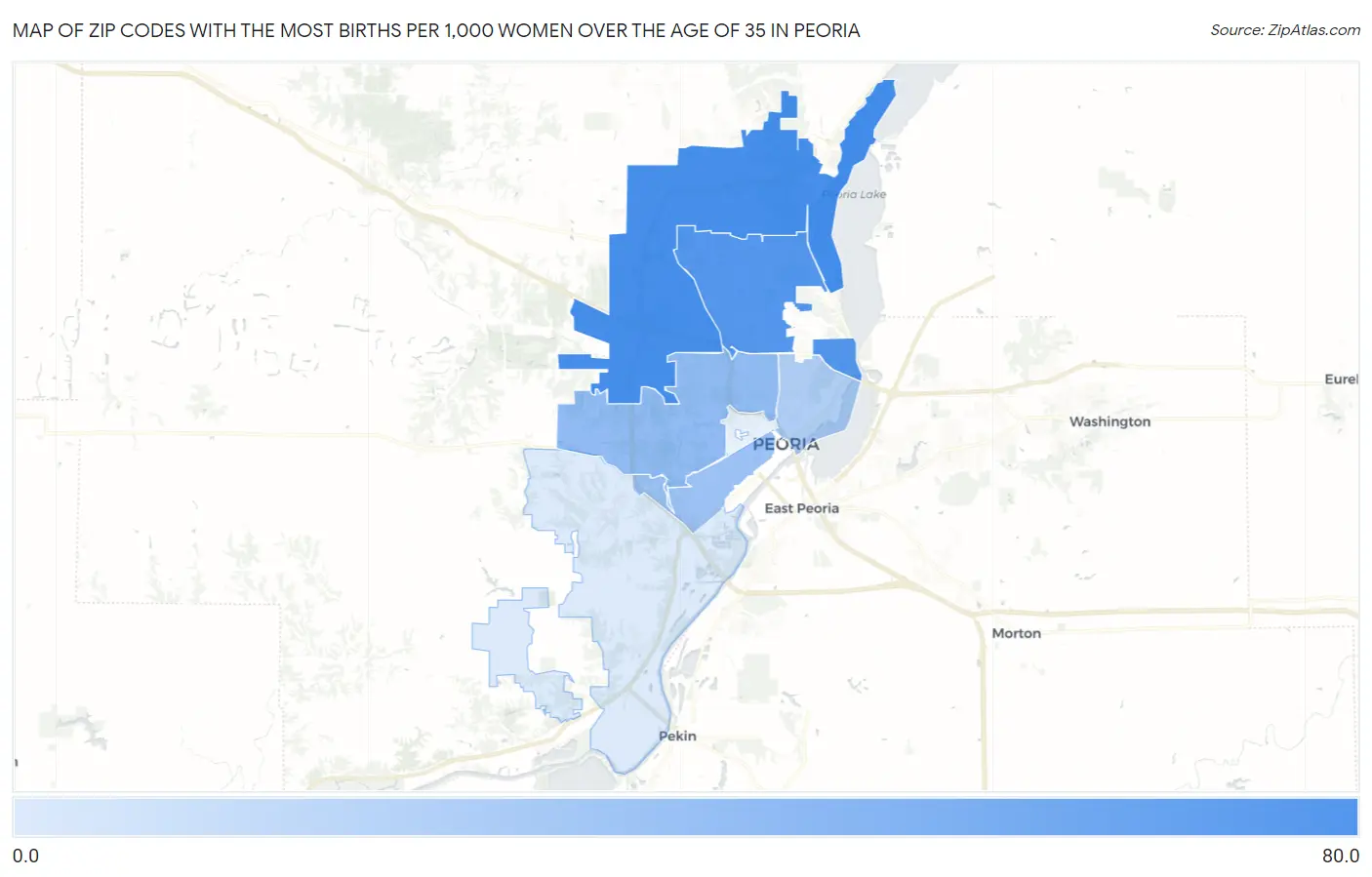 Zip Codes with the Most Births per 1,000 Women Over the Age of 35 in Peoria Map