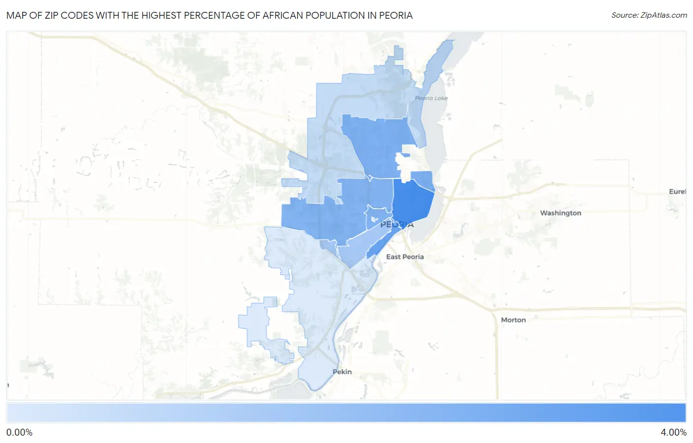 Zip Codes with the Highest Percentage of African Population in Peoria Map