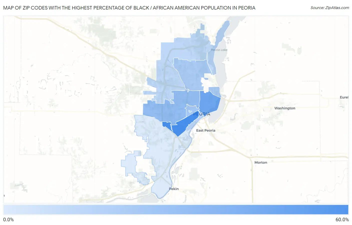 Zip Codes with the Highest Percentage of Black / African American Population in Peoria Map