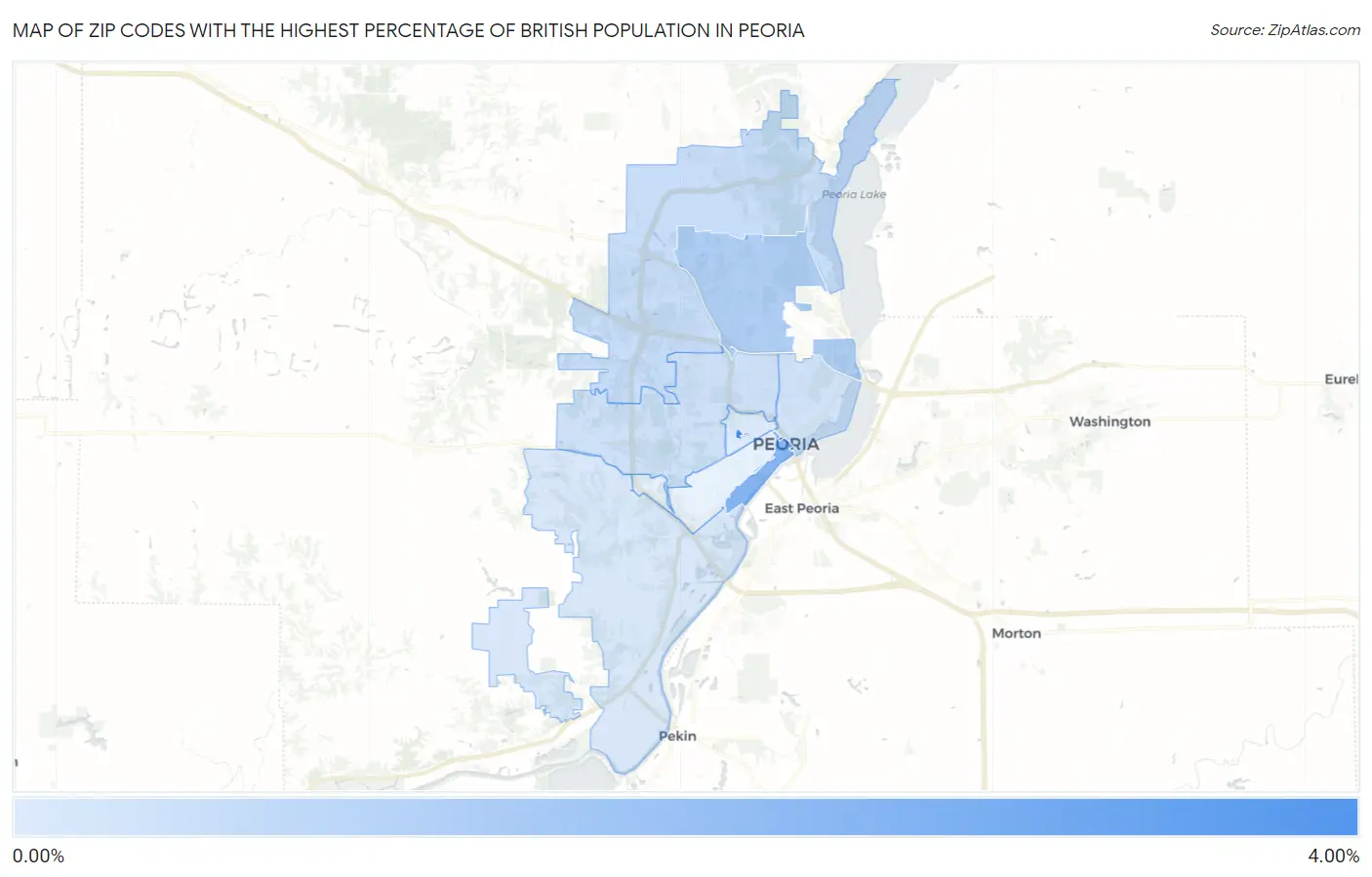 Zip Codes with the Highest Percentage of British Population in Peoria Map